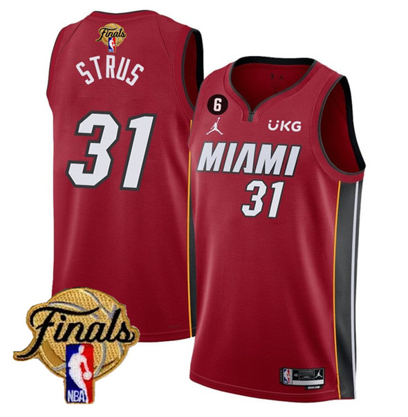 Men's Miami Heat #31 Max Strus Red 2023 Finals Statement Edition With NO.6 Patch Stitched Basketball Jersey